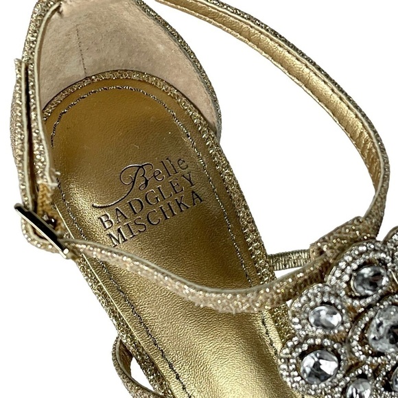 BELLE BY BADGLEY MISCHKA CRYSTAL RHINESTONE MEDALLION METALLIC EVENING SHOE - Picture 14 of 15